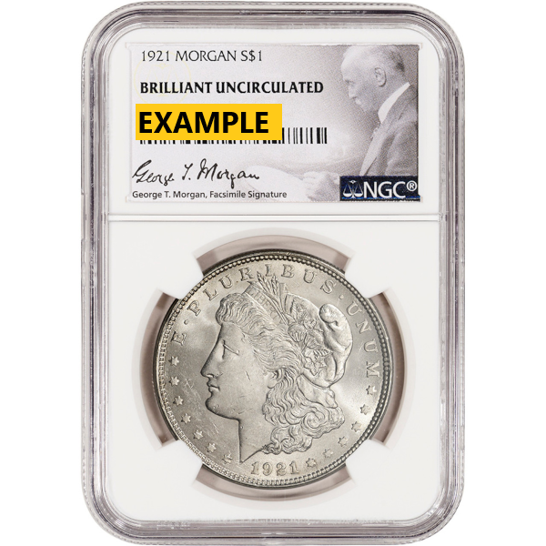 1921 MORGAN SILVER DOLLAR NGC BU G.T. MORGAN LABEL